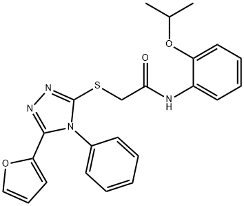 2-[[5-(furan-2-yl)-4-phenyl-1,2,4-triazol-3-yl]sulfanyl]-N-(2-propan-2-yloxyphenyl)acetamide 化学構造式