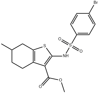 methyl 2-[(4-bromophenyl)sulfonylamino]-6-methyl-4,5,6,7-tetrahydro-1-benzothiophene-3-carboxylate 化学構造式