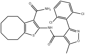 N-(3-carbamoyl-4,5,6,7,8,9-hexahydrocycloocta[b]thiophen-2-yl)-3-(2,6-dichlorophenyl)-5-methyl-1,2-oxazole-4-carboxamide Struktur