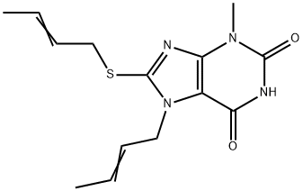 7-[(E)-but-2-enyl]-8-[(E)-but-2-enyl]sulfanyl-3-methylpurine-2,6-dione Structure