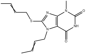 7-[(E)-but-2-enyl]-8-[(E)-but-2-enyl]sulfanyl-3-methylpurine-2,6-dione Struktur