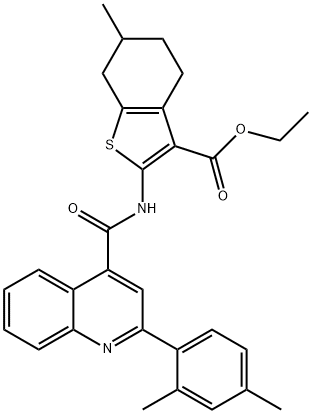 ethyl 2-[[2-(2,4-dimethylphenyl)quinoline-4-carbonyl]amino]-6-methyl-4,5,6,7-tetrahydro-1-benzothiophene-3-carboxylate Struktur