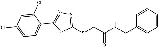 N-benzyl-2-[[5-(2,4-dichlorophenyl)-1,3,4-oxadiazol-2-yl]sulfanyl]acetamide 化学構造式