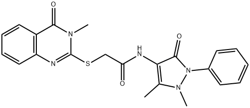 N-(1,5-dimethyl-3-oxo-2-phenylpyrazol-4-yl)-2-(3-methyl-4-oxoquinazolin-2-yl)sulfanylacetamide 化学構造式