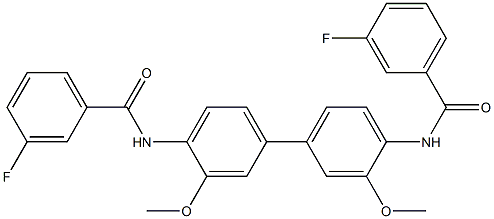 3-fluoro-N-[4-[4-[(3-fluorobenzoyl)amino]-3-methoxyphenyl]-2-methoxyphenyl]benzamide Struktur