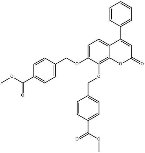methyl 4-[[8-[(4-methoxycarbonylphenyl)methoxy]-2-oxo-4-phenylchromen-7-yl]oxymethyl]benzoate 结构式
