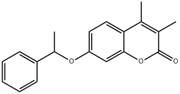 3,4-dimethyl-7-(1-phenylethoxy)chromen-2-one Struktur