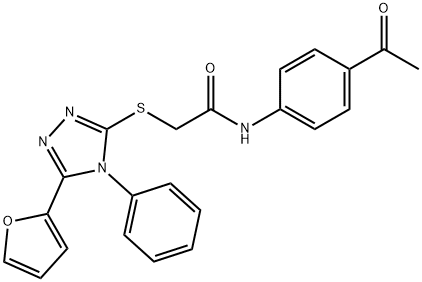 N-(4-acetylphenyl)-2-[[5-(furan-2-yl)-4-phenyl-1,2,4-triazol-3-yl]sulfanyl]acetamide 化学構造式