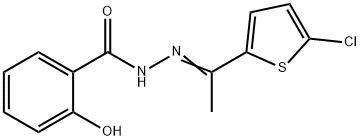 N-[(E)-1-(5-chlorothiophen-2-yl)ethylideneamino]-2-hydroxybenzamide 化学構造式