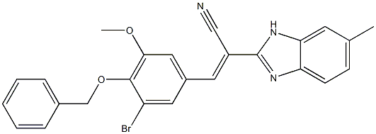 (Z)-3-(3-bromo-5-methoxy-4-phenylmethoxyphenyl)-2-(6-methyl-1H-benzimidazol-2-yl)prop-2-enenitrile Structure