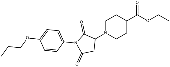 1-[2,5-二氧-1-(4-丙氧基苯基)吡咯烷-3-基]哌啶-4-羧酸乙酯,331759-76-3,结构式
