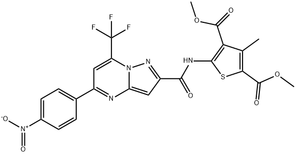 dimethyl 3-methyl-5-[[5-(4-nitrophenyl)-7-(trifluoromethyl)pyrazolo[1,5-a]pyrimidine-2-carbonyl]amino]thiophene-2,4-dicarboxylate,333765-42-7,结构式