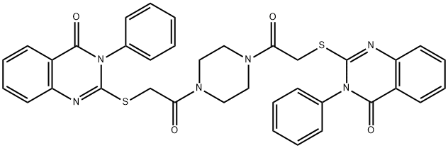 2-[2-oxo-2-[4-[2-(4-oxo-3-phenylquinazolin-2-yl)sulfanylacetyl]piperazin-1-yl]ethyl]sulfanyl-3-phenylquinazolin-4-one Structure