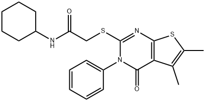 N-cyclohexyl-2-(5,6-dimethyl-4-oxo-3-phenylthieno[2,3-d]pyrimidin-2-yl)sulfanylacetamide Struktur