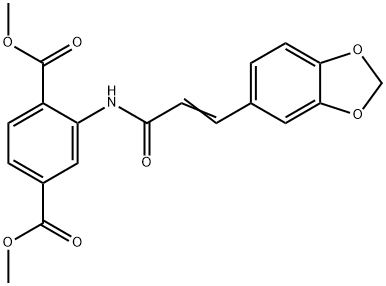 dimethyl 2-[[(E)-3-(1,3-benzodioxol-5-yl)prop-2-enoyl]amino]benzene-1,4-dicarboxylate 化学構造式
