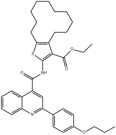 ethyl 2-[[2-(4-propoxyphenyl)quinoline-4-carbonyl]amino]-4,5,6,7,8,9,10,11,12,13-decahydrocyclododeca[b]thiophene-3-carboxylate 化学構造式