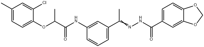 N-[(E)-1-[3-[2-(2-chloro-4-methylphenoxy)propanoylamino]phenyl]ethylideneamino]-1,3-benzodioxole-5-carboxamide 化学構造式