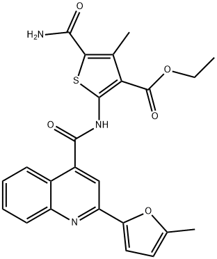 ethyl 5-carbamoyl-4-methyl-2-[[2-(5-methylfuran-2-yl)quinoline-4-carbonyl]amino]thiophene-3-carboxylate Structure
