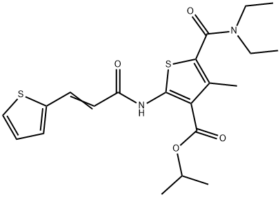 propan-2-yl 5-(diethylcarbamoyl)-4-methyl-2-[[(E)-3-thiophen-2-ylprop-2-enoyl]amino]thiophene-3-carboxylate Structure