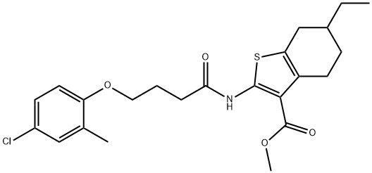 methyl 2-[4-(4-chloro-2-methylphenoxy)butanoylamino]-6-ethyl-4,5,6,7-tetrahydro-1-benzothiophene-3-carboxylate Struktur