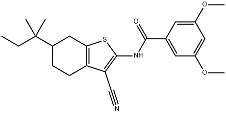 N-[3-cyano-6-(2-methylbutan-2-yl)-4,5,6,7-tetrahydro-1-benzothiophen-2-yl]-3,5-dimethoxybenzamide Struktur