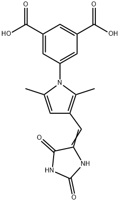 5-[3-[(E)-(2,5-dioxoimidazolidin-4-ylidene)methyl]-2,5-dimethylpyrrol-1-yl]benzene-1,3-dicarboxylic acid,367464-95-7,结构式