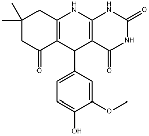 5-(4-hydroxy-3-methoxyphenyl)-8,8-dimethyl-5,7,9,10-tetrahydro-1H-pyrimido[4,5-b]quinoline-2,4,6-trione 化学構造式