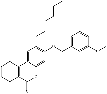 2-hexyl-3-[(3-methoxyphenyl)methoxy]-7,8,9,10-tetrahydrobenzo[c]chromen-6-one Struktur
