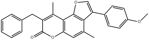 8-benzyl-3-(4-methoxyphenyl)-4,9-dimethylfuro[2,3-f]chromen-7-one Structure