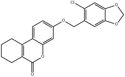3-[(6-chloro-1,3-benzodioxol-5-yl)methoxy]-7,8,9,10-tetrahydrobenzo[c]chromen-6-one Struktur