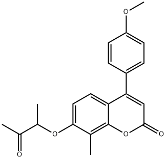 4-(4-methoxyphenyl)-8-methyl-7-(3-oxobutan-2-yloxy)chromen-2-one 化学構造式