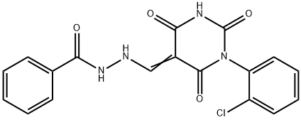 N'-[(Z)-[1-(2-chlorophenyl)-2,4,6-trioxo-1,3-diazinan-5-ylidene]methyl]benzohydrazide Structure