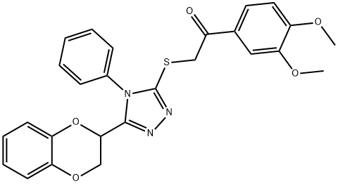 2-[[5-(2,3-dihydro-1,4-benzodioxin-3-yl)-4-phenyl-1,2,4-triazol-3-yl]sulfanyl]-1-(3,4-dimethoxyphenyl)ethanone 化学構造式