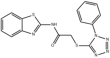 N-(1,3-benzothiazol-2-yl)-2-(1-phenyltetrazol-5-yl)sulfanylacetamide 化学構造式