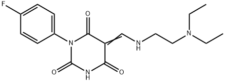 (5Z)-5-[[2-(diethylamino)ethylamino]methylidene]-1-(4-fluorophenyl)-1,3-diazinane-2,4,6-trione 化学構造式