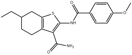 6-ethyl-2-[(4-methoxybenzoyl)amino]-4,5,6,7-tetrahydro-1-benzothiophene-3-carboxamide Struktur