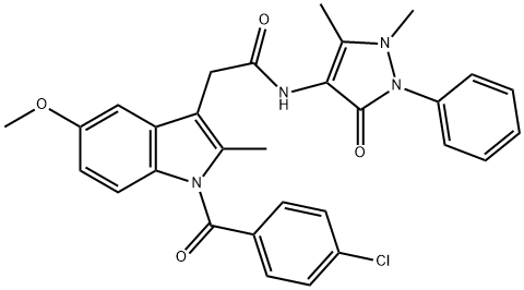 2-[1-(4-chlorobenzoyl)-5-methoxy-2-methylindol-3-yl]-N-(1,5-dimethyl-3-oxo-2-phenylpyrazol-4-yl)acetamide Struktur