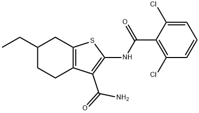 2-[(2,6-dichlorobenzoyl)amino]-6-ethyl-4,5,6,7-tetrahydro-1-benzothiophene-3-carboxamide 化学構造式
