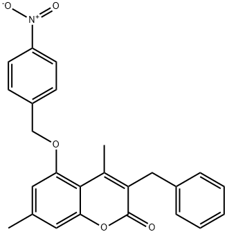 3-benzyl-4,7-dimethyl-5-[(4-nitrophenyl)methoxy]chromen-2-one 化学構造式