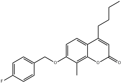 4-butyl-7-[(4-fluorophenyl)methoxy]-8-methylchromen-2-one 化学構造式