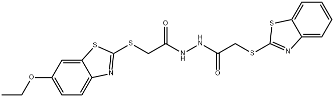 N'-[2-(1,3-benzothiazol-2-ylsulfanyl)acetyl]-2-[(6-ethoxy-1,3-benzothiazol-2-yl)sulfanyl]acetohydrazide 结构式