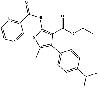 propan-2-yl 5-methyl-4-(4-propan-2-ylphenyl)-2-(pyrazine-2-carbonylamino)thiophene-3-carboxylate Structure