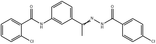 2-chloro-N-[3-[(E)-N-[(4-chlorobenzoyl)amino]-C-methylcarbonimidoyl]phenyl]benzamide Struktur