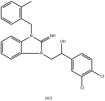 2-[2-amino-3-[(2-methylphenyl)methyl]benzimidazol-3-ium-1-yl]-1-(3,4-dichlorophenyl)ethanol chloride 结构式