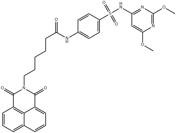 N-[4-[(2,6-dimethoxypyrimidin-4-yl)sulfamoyl]phenyl]-6-(1,3-dioxobenzo[de]isoquinolin-2-yl)hexanamide 化学構造式