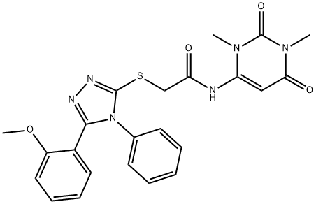 N-(1,3-dimethyl-2,6-dioxopyrimidin-4-yl)-2-[[5-(2-methoxyphenyl)-4-phenyl-1,2,4-triazol-3-yl]sulfanyl]acetamide 化学構造式