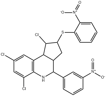 1,6,8-trichloro-4-(3-nitrophenyl)-2-(2-nitrophenyl)sulfanyl-2,3,3a,4,5,9b-hexahydro-1H-cyclopenta[c]quinoline 化学構造式