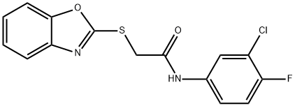 2-(1,3-benzoxazol-2-ylsulfanyl)-N-(3-chloro-4-fluorophenyl)acetamide,503287-99-8,结构式