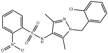 N-[1-[(2-chlorophenyl)methyl]-3,5-dimethylpyrazol-4-yl]-2-nitrobenzenesulfonamide 化学構造式