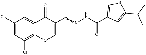 N-[(E)-(6,8-dichloro-4-oxochromen-3-yl)methylideneamino]-5-propan-2-ylthiophene-3-carboxamide 结构式